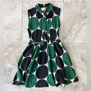 Kate Spade Willa Silk Sleeveless Tie Neck Dot Dress in Green and Black, size 0